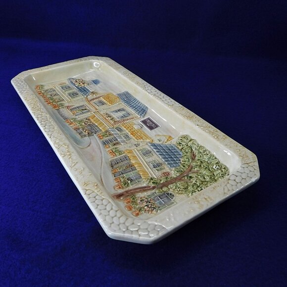 New Croscill Ceramic Village Square Rectangular Vanity Tray 13" - Picture 2 of 6